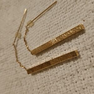 ITALY 14K Gold Threader Bar Drop Gold Earrings. Delicate GORGEOUS 1.5 Drop New